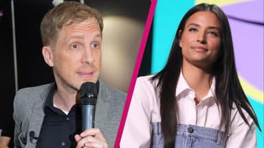 Oliver Pocher guckt mit Mikrofon in der Hand sauer, Amira Aly guckt ernst