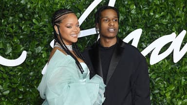 Rihanna und A$AP Rocky vor grünem Hintergrund