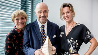 Rosi Mittermaier, Christian und Ameli Neureuther stehen nebeneinander, 2017