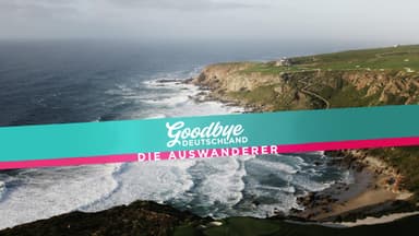 "Goodbye Deutschland"-Logo vor Südafrika-Kulisse