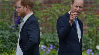 Prinz Harry und Prinz William stehen mit dem Rücken zueinander.