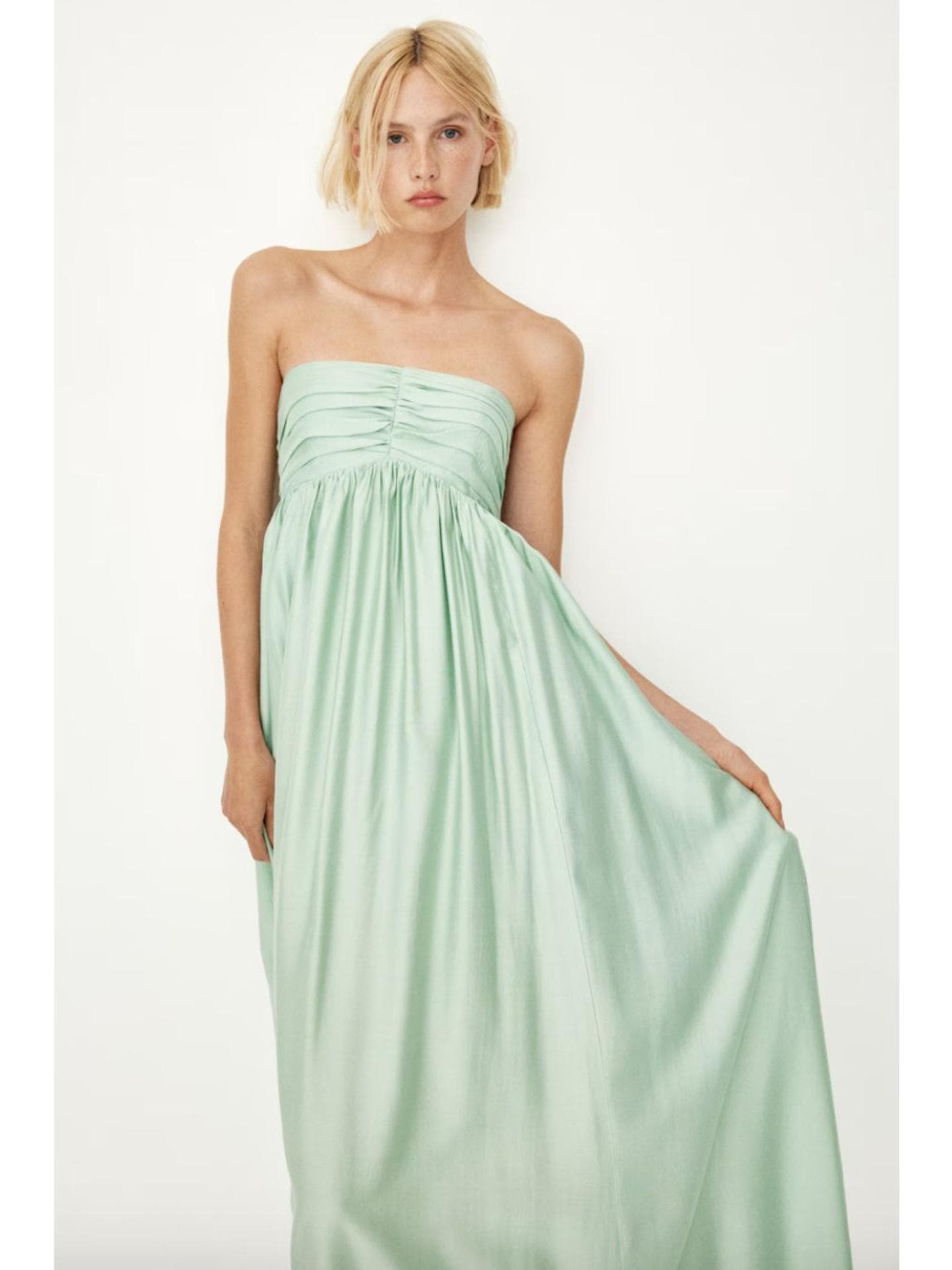 Mintgrünes Bandeau-Kleid mit Raffungen von H&M