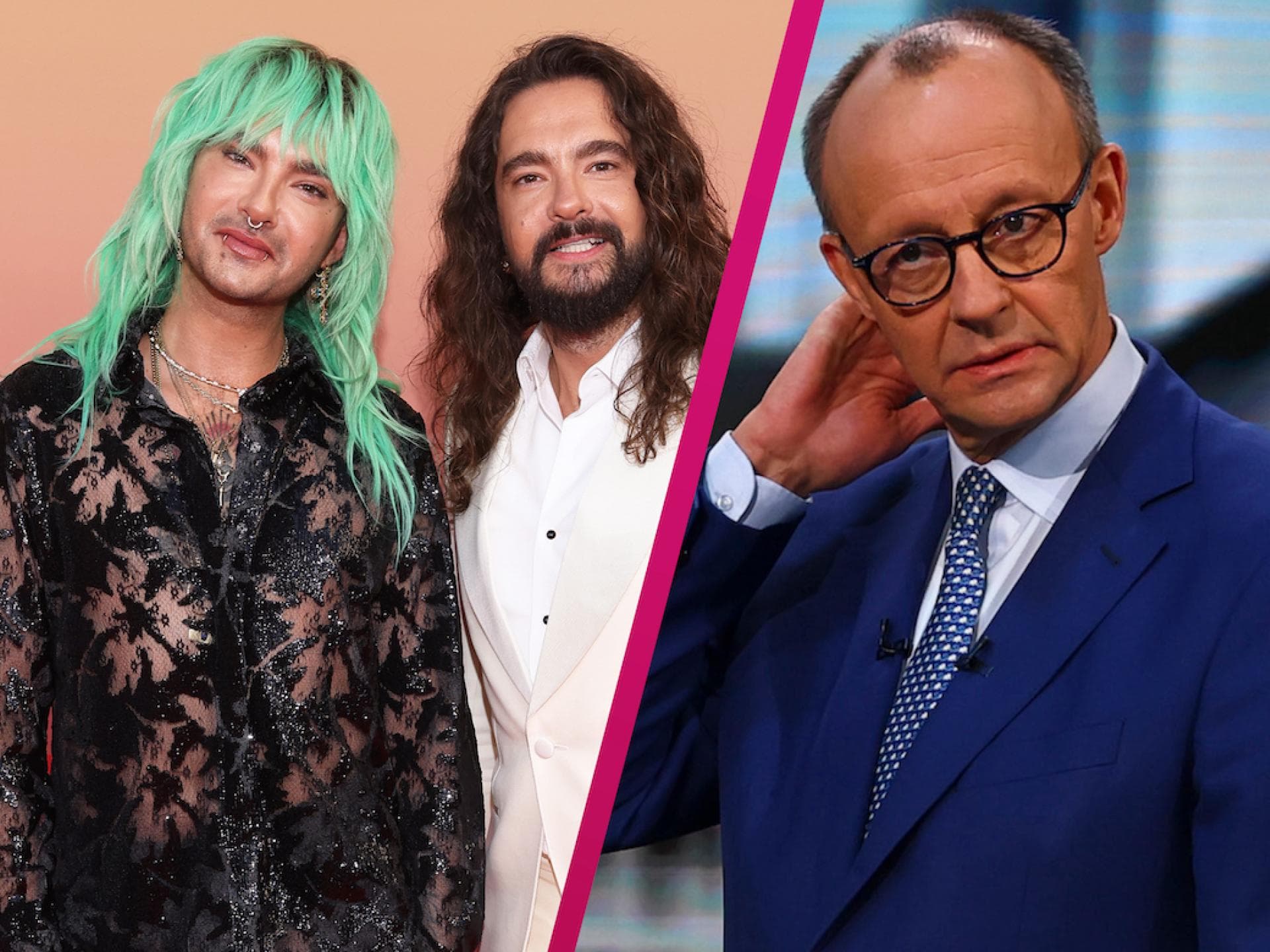 Collage Bill und Tom Kaulitz und Friedrich Merz